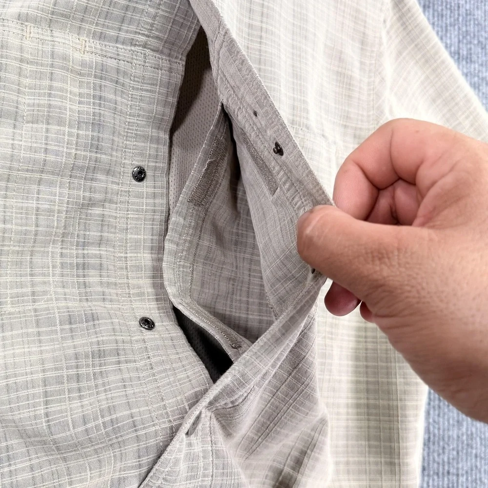5.11 Tactical Shirt Mens Medium Beige Plaid Mesh Lined Short Sleeve Button Up